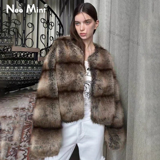Winter Warm Fluffy Faux Fur Coat Women Softly Warm Furry Fox Fur Outerwear Jacket High Quality Brand Overcoats