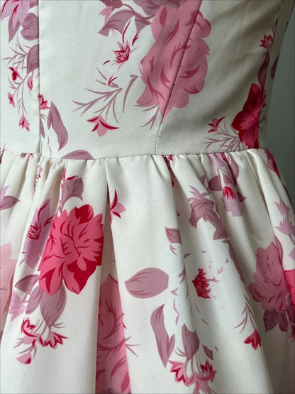 Woman Clothing Sexy Slash Neck Floral Printed Birthday Party Dress Sleeveless High Waist A-line White Short Holiday Dresses 2024