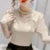 Women Summer Style Blouses Shirts Lady Fashion Casual Puff Short Sleeve Beading O-Neck Solid Pearl Blouses Tops