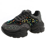 Women’s Chunky Lace Up Sneakers with Beads and Sequins | Ideal for All Seasons