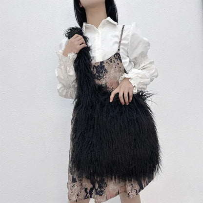 Large Capacity Crossbody Bag Faux Mongolia Sheep Fur Bags for Women Trend  Y2k Girl Harajuku Fluffy Furry Satchel Female