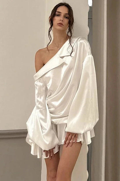 Backless Long Sleeve Mini Dress with High Waist