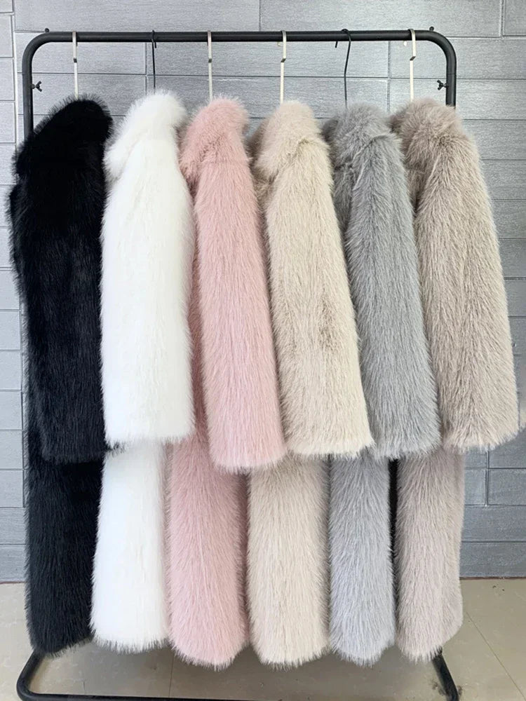 Winter Fur Feather Loose Overcoat Women’s Fashion Pocket Solid Commute Streetwear Jacket Ladies Luxury Patchwork Coat 2025
