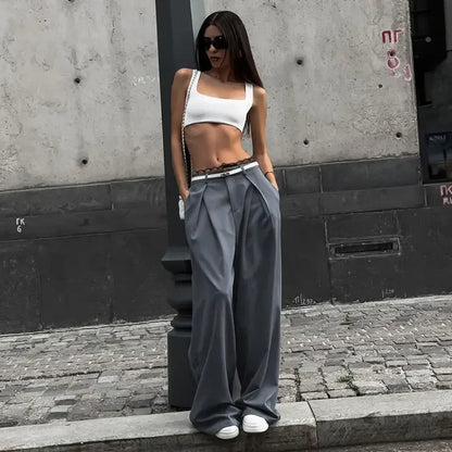 TAVIMART  - Y2K Lace Patchwork Waist Pants Women Baggy Casual Korean Oversize Office Trousers