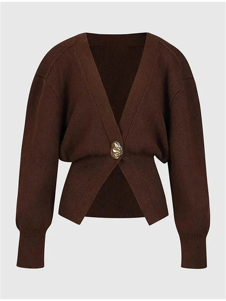 Knitwear V-Neck Cardigan Coat For Women Long Sleeve Fashion Autumn  Elegant Cropped Outwear Knit Women&#8217;s Cardigan Top