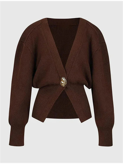 Knitwear V-Neck Cardigan Coat For Women Long Sleeve Fashion Autumn  Elegant Cropped Outwear Knit Women&#8217;s Cardigan Top