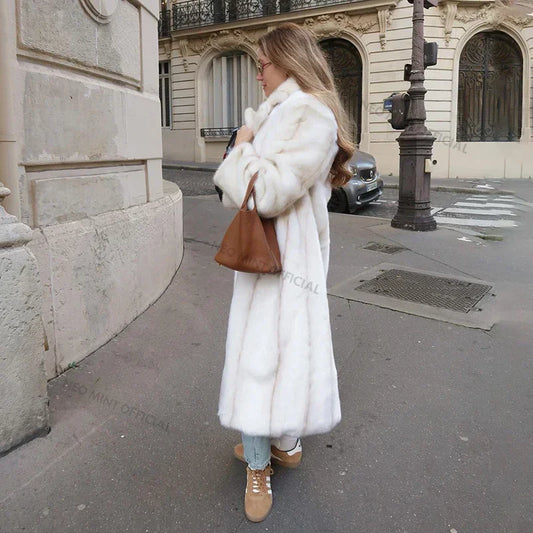 Winter High Quality Long Faux Mink Fur Coat Women High Street Furry Fur Jacket Luxury Brand Outerwear Overcoat