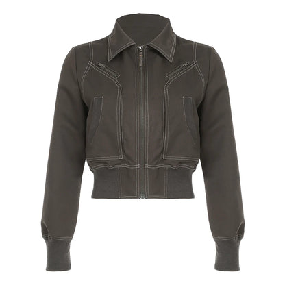 Chic Punk Zipper Long Sleeve Jackets Women Slim Solid s New Trendy Streetwear Clothes Binding Waist Coat