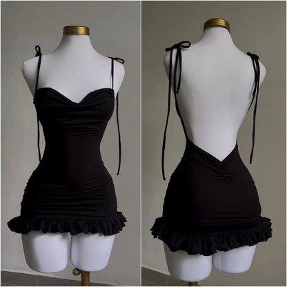 European and American New High end Y2K Sexy Open Back Lace up Slim Fit Spicy Girl Short Skirt