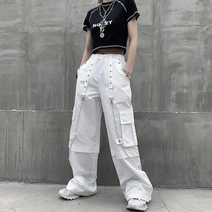 White High Waist Cargo Pants