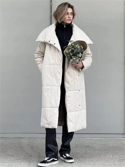 Winter Female Parkas Outwear Loose Lace-Up High Waist Long Sleeve Pocket Lapel Bandage Coat For Women Solid Parkas