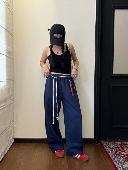 Y2k Kpop Red Sweatpants Women Baggy Harajuku Korean Hip Hop Style Wide Leg Jogger Pants Streetwear Oversized Aesthetic