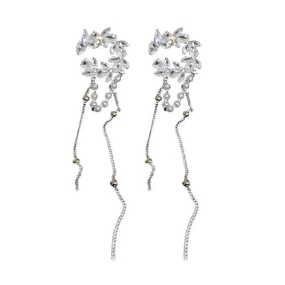 Lizakosht Korea Fashion Pearl and Zirconia Moon Tassel Clip Earrings for Women Luxury Ear Cuff Jewelry