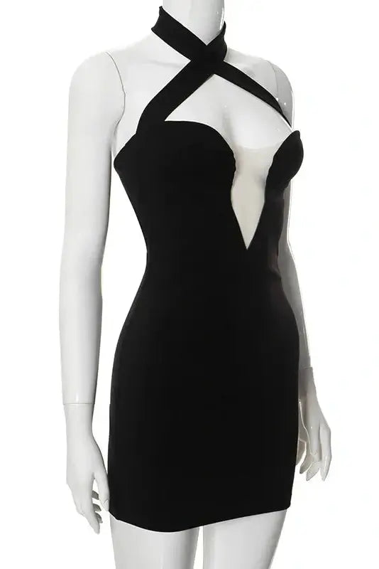 Halter Corset Mini Dress with Hollow Out Detail