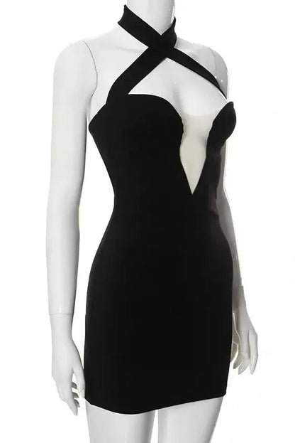 Halter Corset Mini Dress with Hollow Out Detail