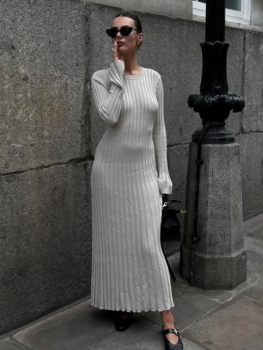 Fall Winter New Knitted Long Dress Female Casual Slinky High Waist Rib Sweater Bodycon Dresses Lady Holiday Party Outfits