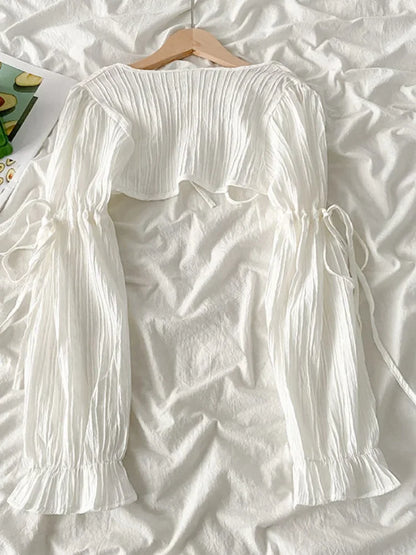 Y2k Sun Protection Cardigan Women' Clothing Thin Crop Tops Bandage Long Sleeve Blouse Cape Femme Ruffles Korean Sweater