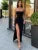 Women Summer Sexy Bodycon Dress Lady Sexy Spaghetti Strap Sleeve Split Solid Color Sheath Dress Vestidos