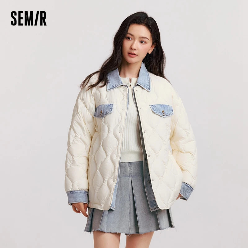 Down Jacket Women Mid-Length Waterproof Patchwork  New Winter Antistatic Loose Outerwear Down Jacket