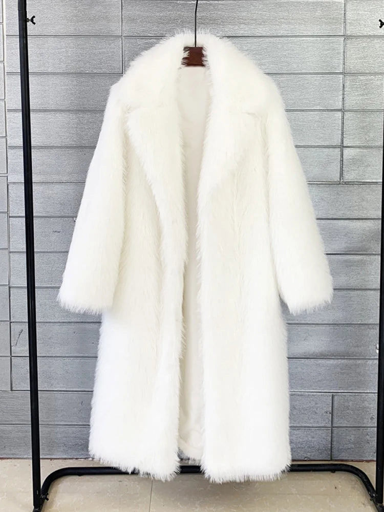Winter Fur Feather Loose Overcoat Women’s Fashion Pocket Solid Commute Streetwear Jacket Ladies Luxury Patchwork Coat 2025