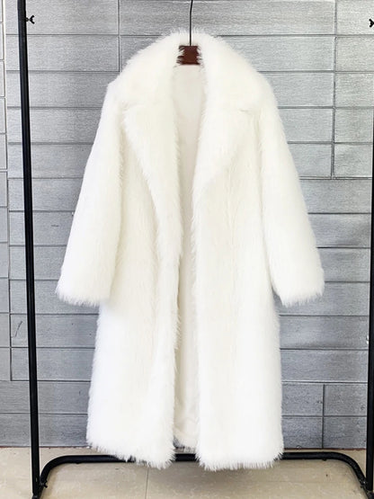 Winter Fur Feather Loose Overcoat Women’s Fashion Pocket Solid Commute Streetwear Jacket Ladies Luxury Patchwork Coat 2025