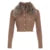 Y2K Brown Buttons Crop Sweater with Detachable Fur Collar Autumn Vintage 2000s Knitted Cardigan Slim Winter Outfits