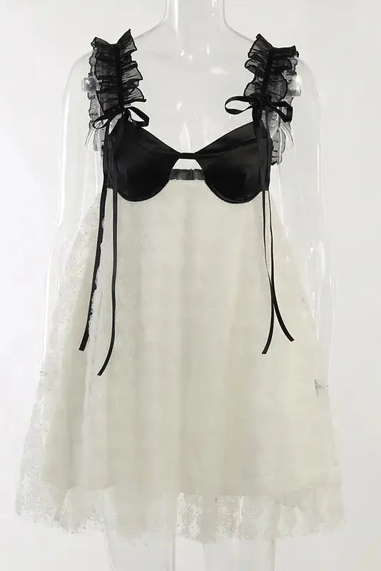 Flower Lace Backless Mini Dress - Lace Backless Mini Dress