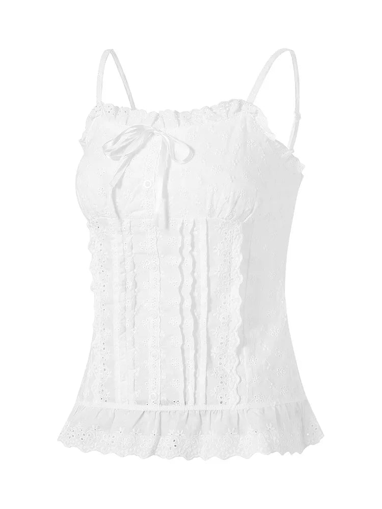 Lace White Corset Tank Tops Spaghetti Strap Sleeveless Camisole Tops Y2K Aesthetic Casual Vest Shirts Female