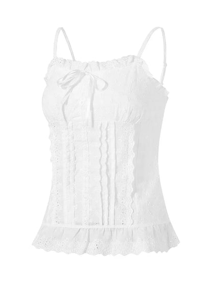 Lace White Corset Tank Tops Spaghetti Strap Sleeveless Camisole Tops Y2K Aesthetic Casual Vest Shirts Female