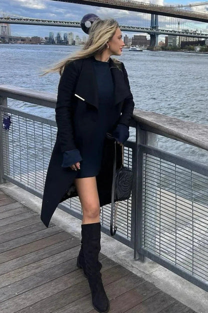 Patchwork Mini Dress with Long Slee-Sleeve and High Waist
