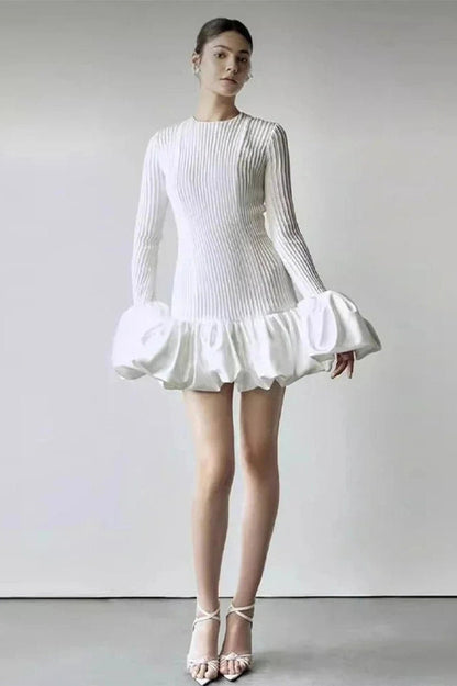 Fluffy Hem Round Neck Mini Dress