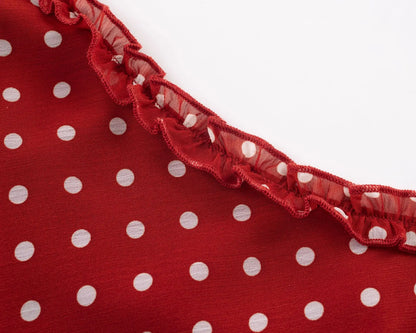 Elegant Red Chiffon Polka Dot Beach Dress for Women Summer Sexy Spaghetti Strap Holidays Dress Fashion Backless Party Outfits