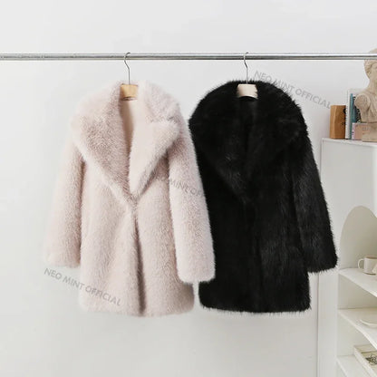 Lapels Faux Fur Coat Women  Winter Brand Designer Fluffy Fox Fur Jacket Luxury Furry Overcoats Girl Stylish Long Outerwear