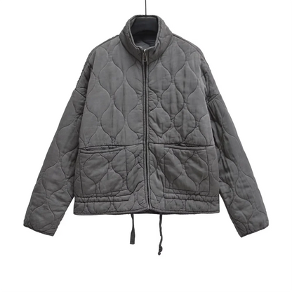 Winter New Women’s Clothing Style Commuting Leisure Warm Stand Collar Loose Pocket Diamond Grid Cotton Coat