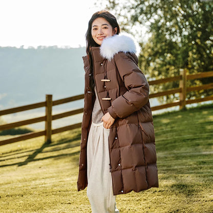 Down Jacket Women Long Length Three-Proof Windproof Loose Winter  New Warm Fur Collar Hooded Coat Down Jacket