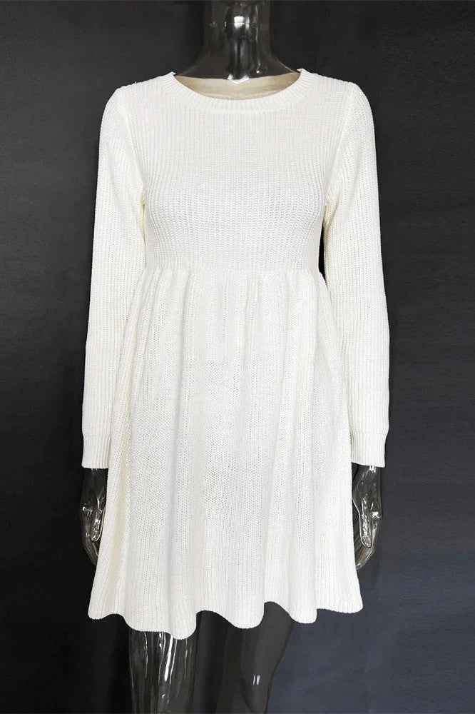 Pleated Long Sleeve Mini Dress with High Waist
