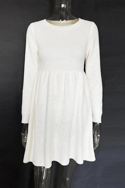 Pleated Long Sleeve Mini Dress with High Waist