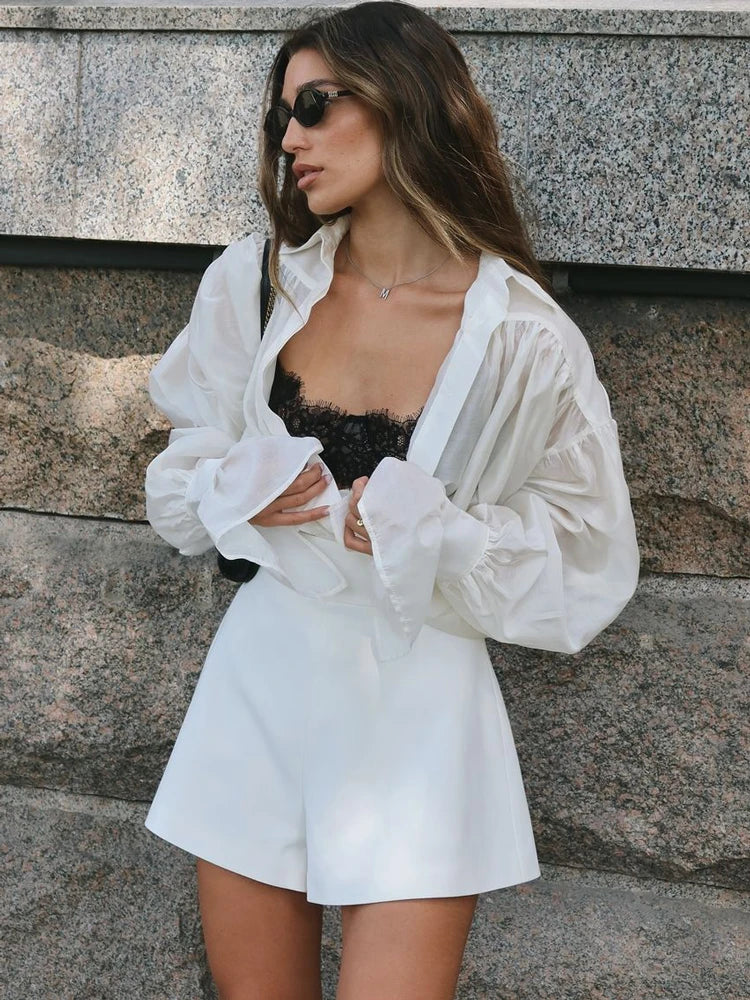 Autumn See-Through Casual Shirts Top For Women Loose Slim Long Sleeve Lapel Cardigan Streetwear Women’s Pleated Shirts Top