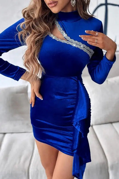 Lace Patch Velvet Mini Dress