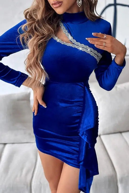 Lace Patch Velvet Mini Dress