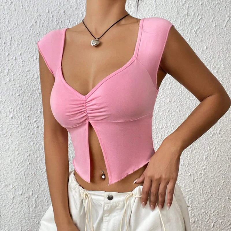 Instagram’s new  European and American sexy Spice girls design a thin short T-shirt with a slit under the chest