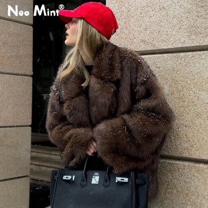 Winter Faux Fur Coat Women Brand Fashion Fluffy Fox Fur Outerwear Overcoat Girl Street Style Furry Warm Jacket