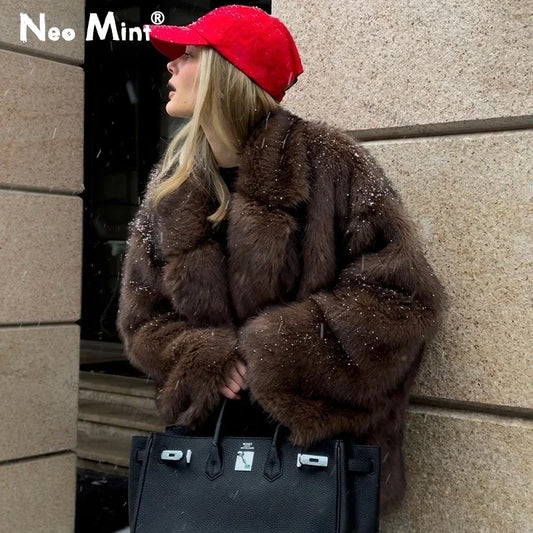 Winter Faux Fur Coat Women Brand Fashion Fluffy Fox Fur Outerwear Overcoat Girl Street Style Furry Warm Jacket
