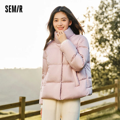 Down Jacket Women Three-Proof Solid Color Stand-Up Collar Loose Simple Winter  New Versatile Goose Warm Down Jacket