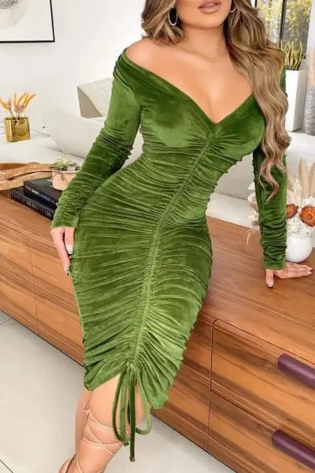 V-Neck Velvet Mini Dress with Waistband