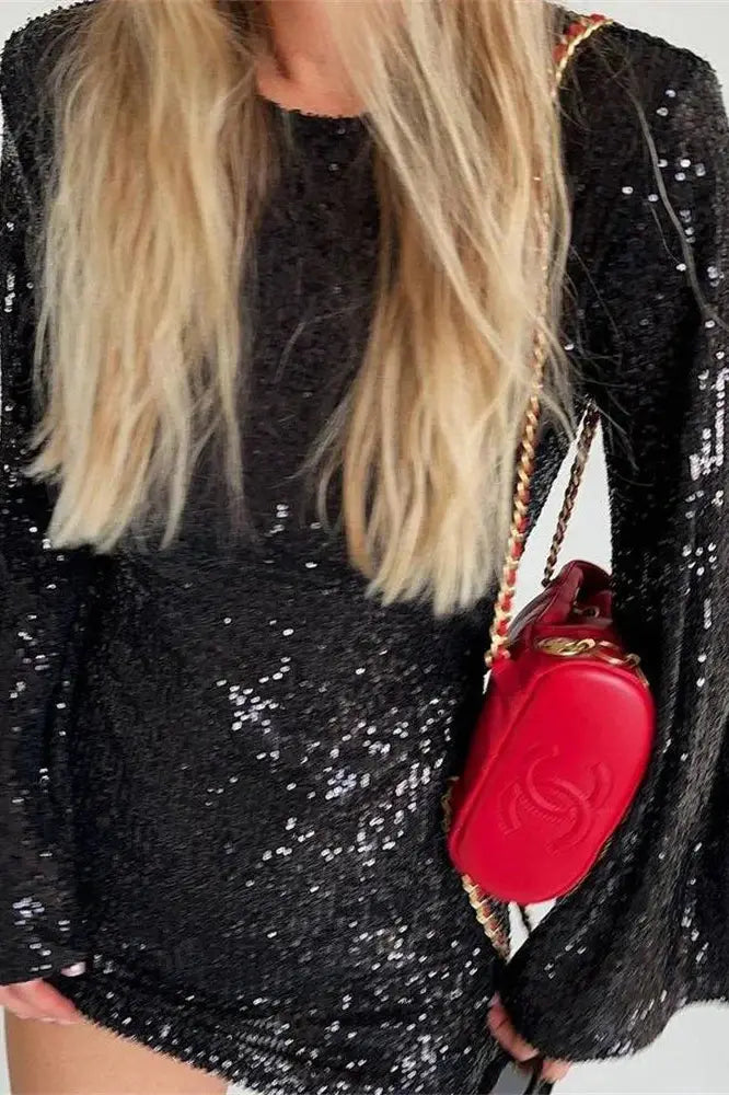 Sequin Mini Dress with Glitter Embellishments