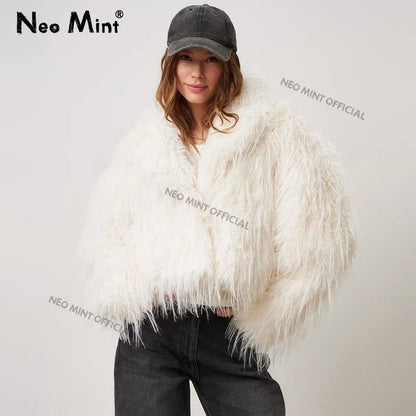 Winter Fluffy Faux Fur Coat Women Luxury Brand Tassels Furry Turkey Fur Jacket Streetwear Loose Overcoat Outerwear