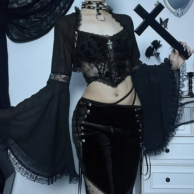 Elegant Lace Trimmed Mesh Top