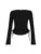 Black Solid Ribbed O Neck Slim Long Sleeve Basic Long Sleeve T Shirt Women Side Shirring Lace-Up Chic Fashion Elegant Simple Tee