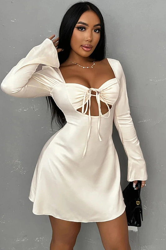Elegant Hollow Out Long Sleeve Mini Dress